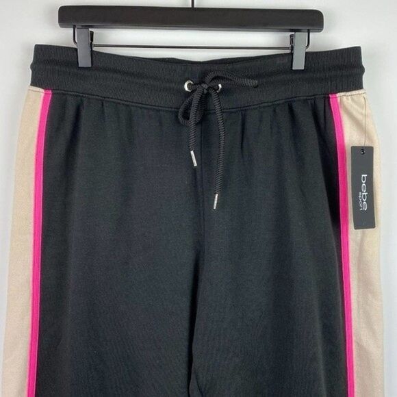 Bebe Sweatpants Womens 2X Black Pink Jogger Pants Pockets Casual Ladies - Picture 4 of 6